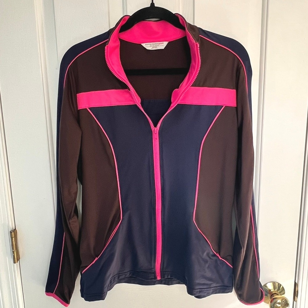 Boston Proper Sport M Track Jacket Full‎ Zip Brown Navy Pink Activewear